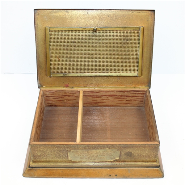 1927 Earl B. Huffamn Trophy Won by Dr. J.E. Hardman Smith Metal Bronze Cigar Box