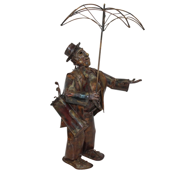 Copper Plated Golfer Statue- Holding Umbrella