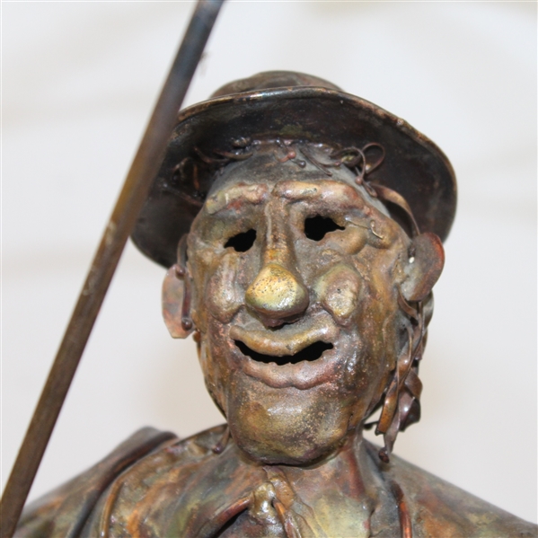 Copper Plated Golfer Statue- Holding Umbrella