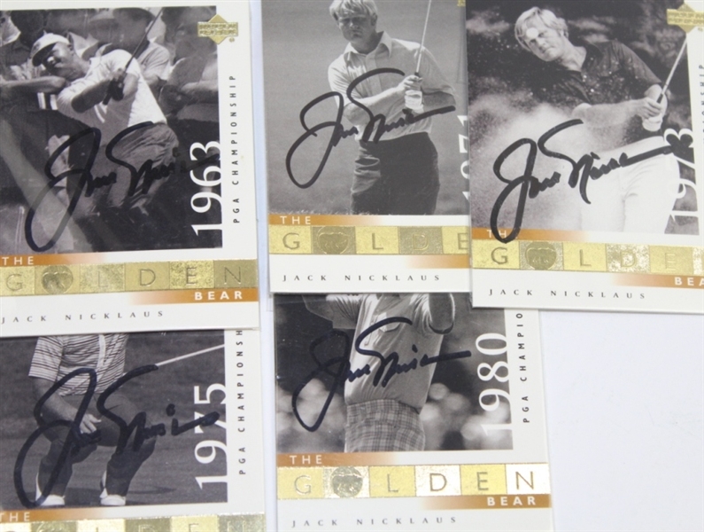 Jack Nicklaus Signed 1963, 1971, 1973, 1975, & 1980 Golden Bear PGA Championship Cards JSA ALOA