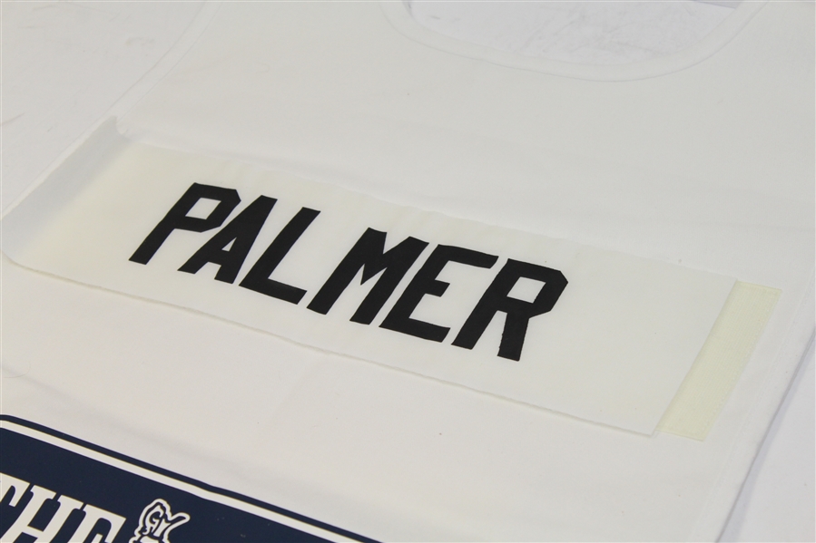 Arnold Palmer Signed British Open Caddy Bib with Palmer Nameplate - Mint JSA ALOA