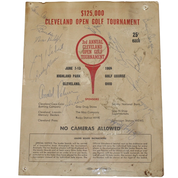 Multi-Signed 1965 Cleveland Open Groupings & Starting Times Sheet - 17 Golfers JSA ALOA
