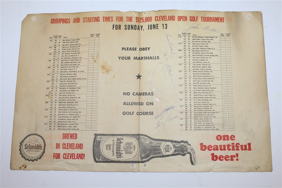 Multi-Signed 1965 Cleveland Open Groupings & Starting Times Sheet - 17 Golfers JSA ALOA