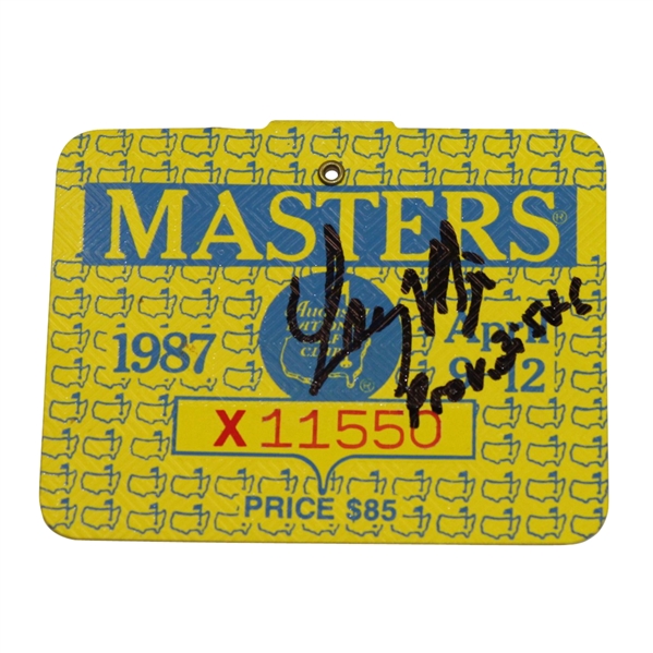 Larry Mize Signed 1987 Masters Series Badge JSA ALOA