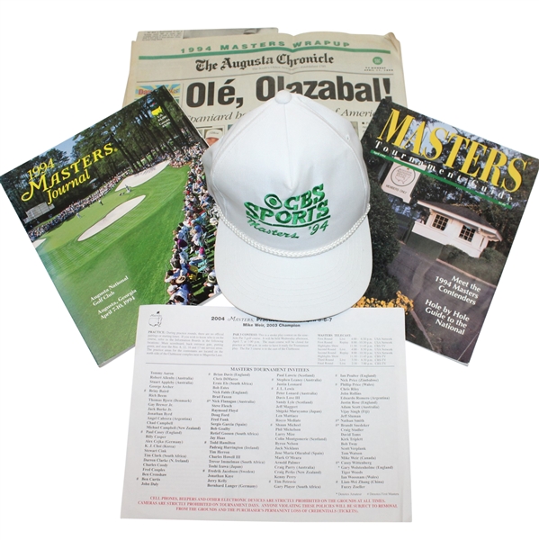 1994 Masters Miscellaneous Items - Hat, Journal, Newspaper, Pairing Sheet, Guide