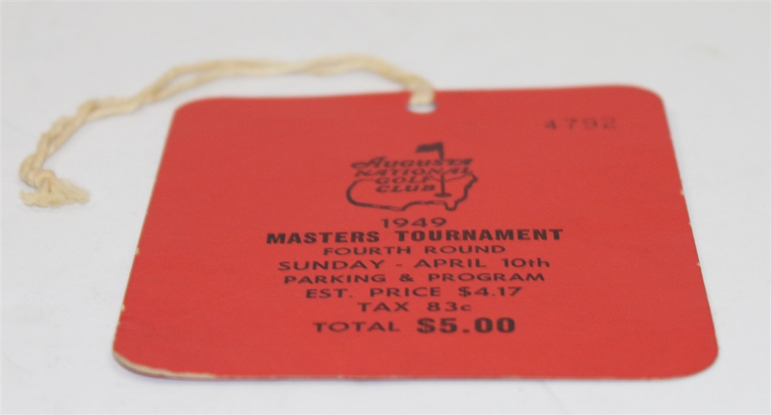 1949 Masters Tournament Sunday Ticket #4792 - Sam Snead Winner
