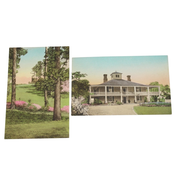 Lot of Two 1930's Hand Colored Postcards - Clubhouse & 18th Fairway