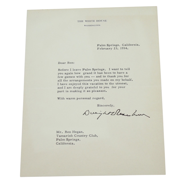 President Eisenhower Signed 1954 Letter to Ben Hogan JSA ALOA