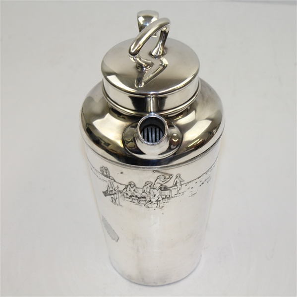Meriden White Metal Cocktail Shaker with Engraved Golfer Scene