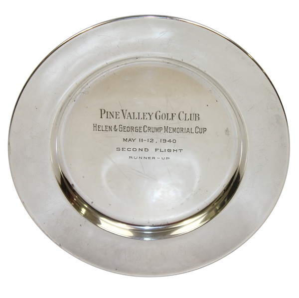 1940 Pine Valley GC Sterling Silver 'Helen & George Crump Memorial Cup' Plate by Caldwell