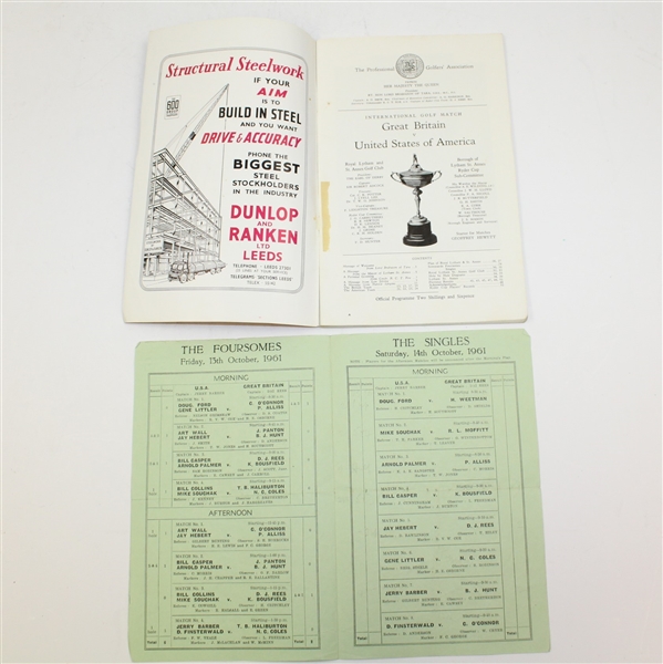 1961 Ryder Cup Program at Royal Lytham & St Annes with Pairing Sheet