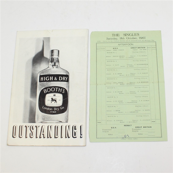 1961 Ryder Cup Program at Royal Lytham & St Annes with Pairing Sheet