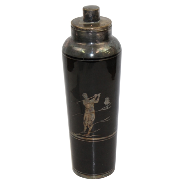 Golf Themed Black with Silver Overlay Decanter - 14 Tall