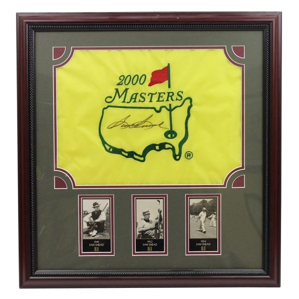Sam Snead Signed 2000 Masters Embroidered Flag - Framed with 3 Cards JSA ALOA