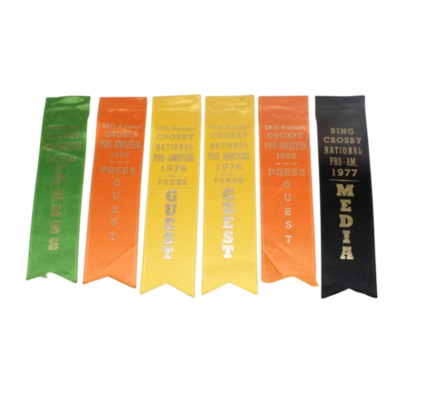 Lot of Six Crosby National Pro-Am Tournament Ribbons - Press, Guest, and Media