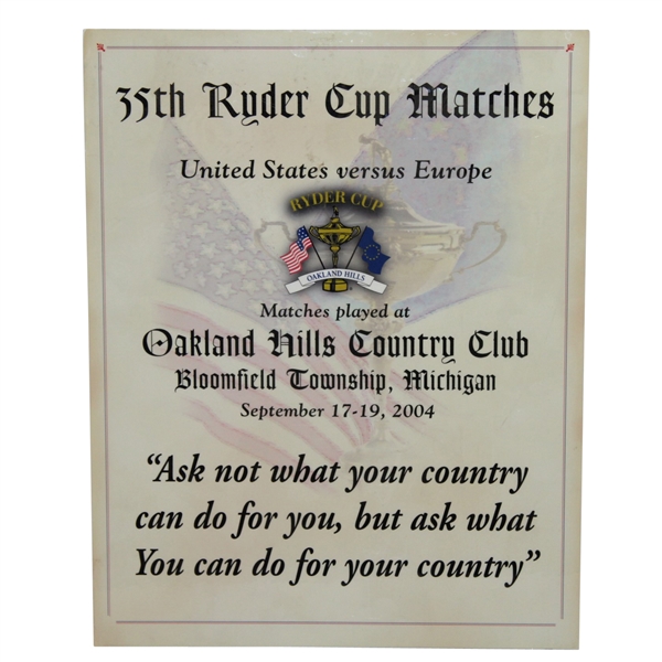 2004 Ryder Cup at Oakland Hills Advertising Broadside Piece - Steve Jones Collection