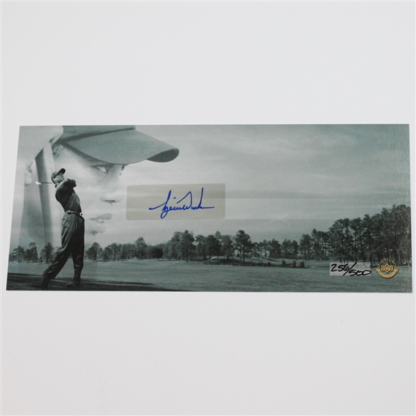 Tiger Woods Upper Deck Display with Signed Card & Range Driven Golf Ball #256/500