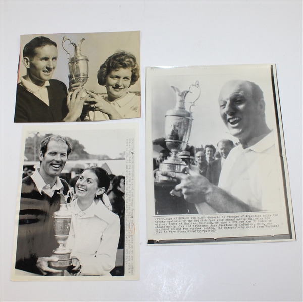 Ten Assorted Wire Photos of British Open Champs with Claret Jug