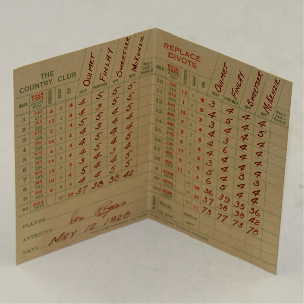 The Country Club Brookline May 12, 1928 Ouimet, Finlay, Sweetser, & MacKenzie Display Scorecard