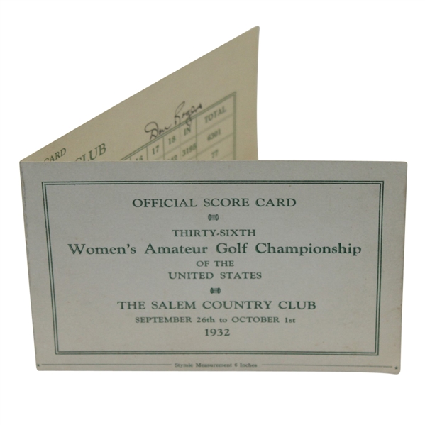 1932 Women's Amateur Golf Championship at The Salem Country Club Scorecard