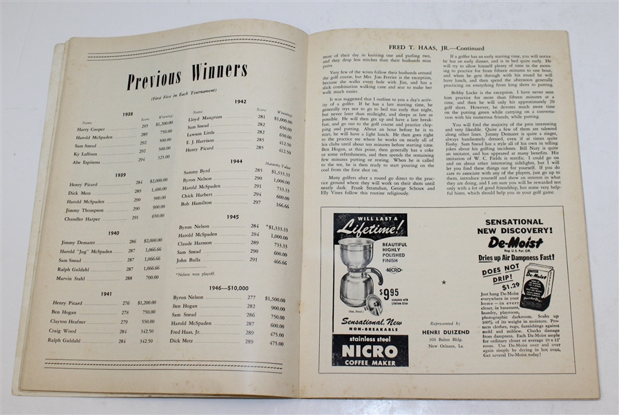 1948 New Orleans Golf Tournament Official Souvenir Program - Bob Hamilton Winner