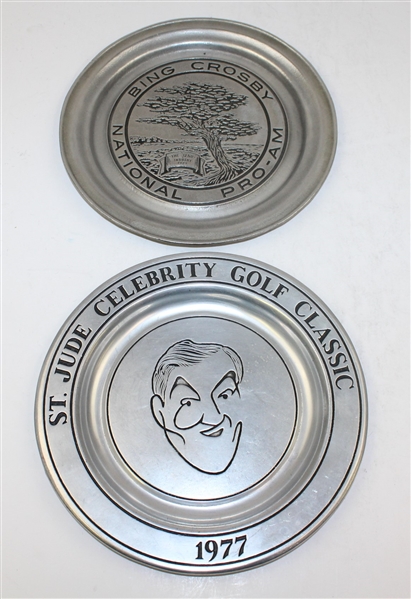 Assorted Commemorative Pewter Plates - Memorial, Crosby, TPC, and US Open Tankard