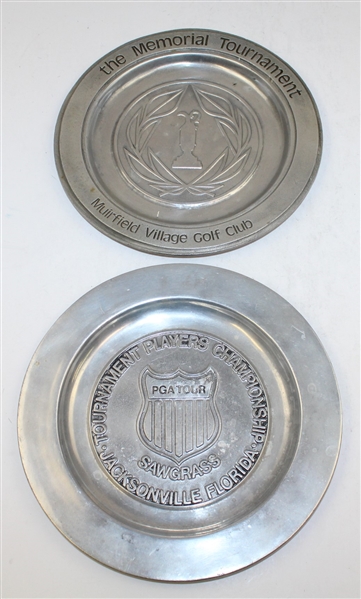 Assorted Commemorative Pewter Plates - Memorial, Crosby, TPC, and US Open Tankard