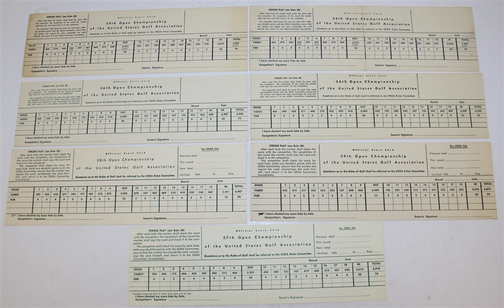 1954(x2), 1956(x2), 1957, 1958, & 1959 US Open Official Tournament Scorecards