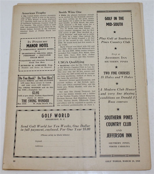 1948 Golf World Weekly Newspaper Vol I No. 39 - Pinehurst