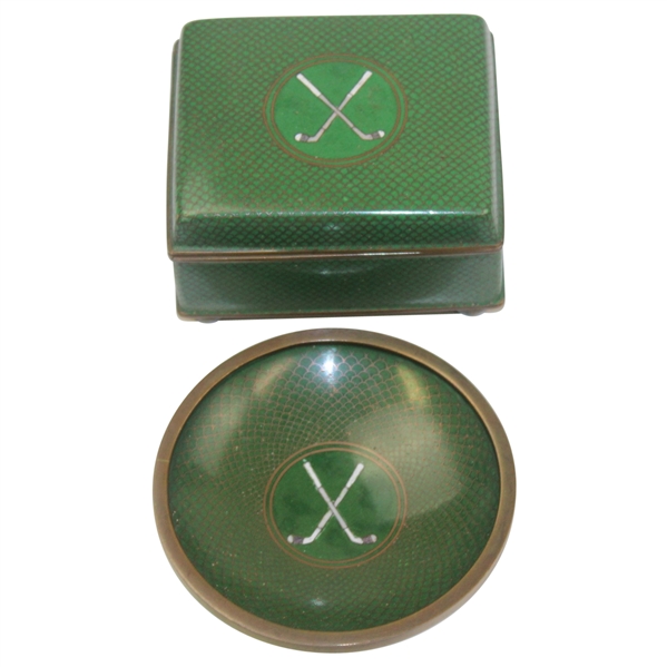 1940's Matching Crossed Clubs Dish and Box Metal Set