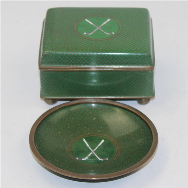 1940's Matching Crossed Clubs Dish and Box Metal Set