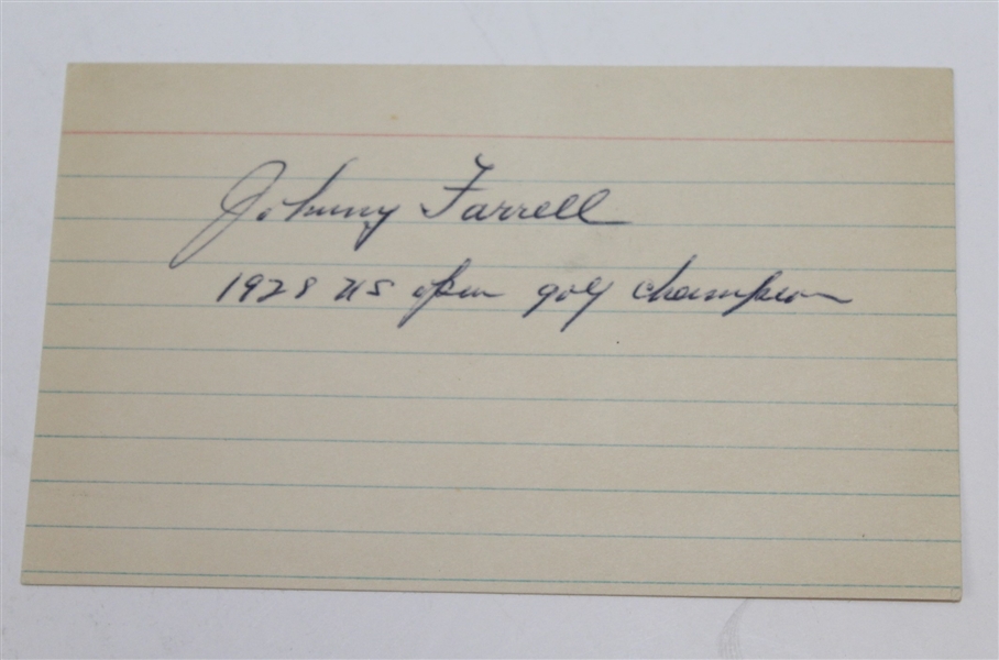 Johnny Farrell Signed Index, 1939 US Open Photo, & Baltusrol Bag Tag with Farrell as Head Pro