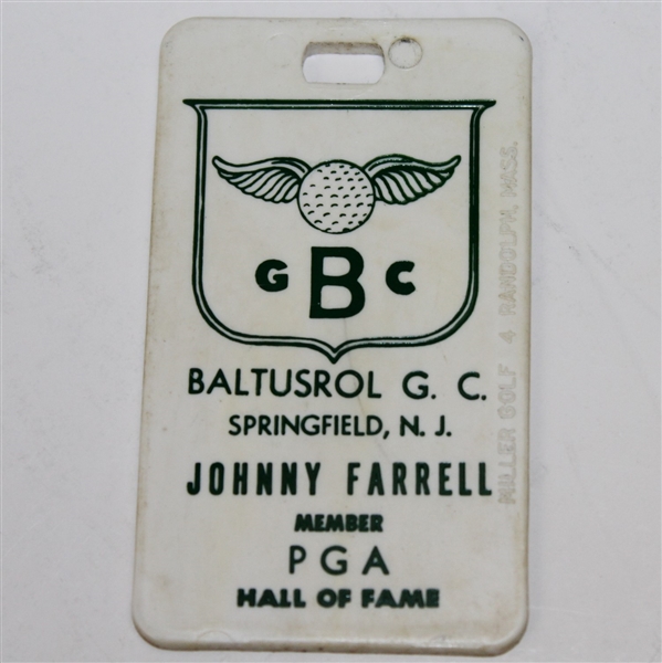 Johnny Farrell Signed Index, 1939 US Open Photo, & Baltusrol Bag Tag with Farrell as Head Pro