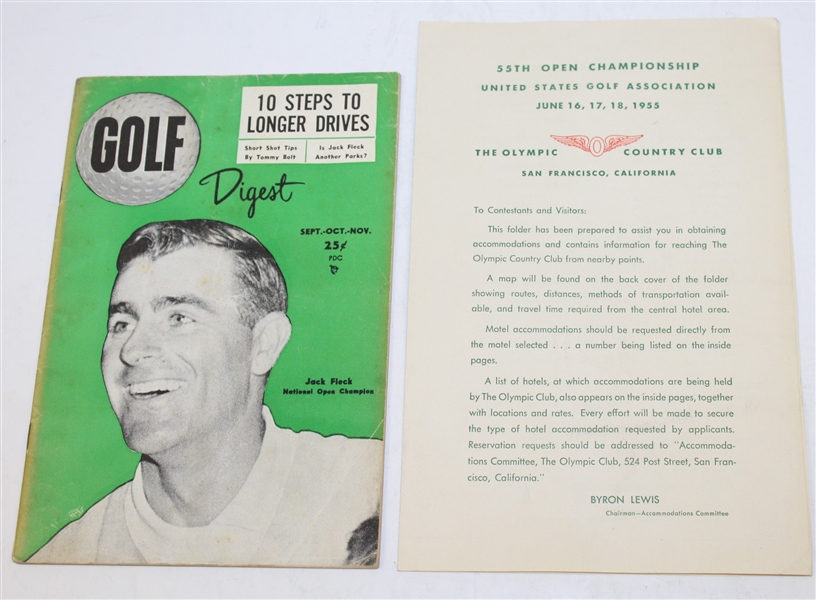 1955 US Open Lot: Jack Fleck Cut, Chairman Letter, Contestant Booklet, Golf Digest, others JSA ALOA