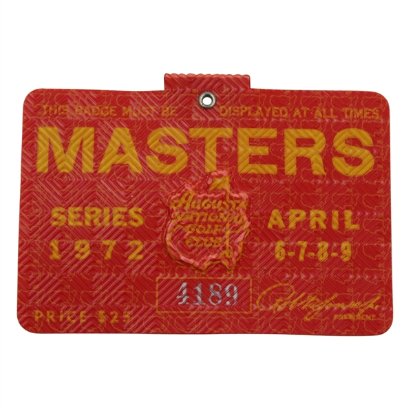 1972 Masters Series Badge- Jack Nicklaus Win