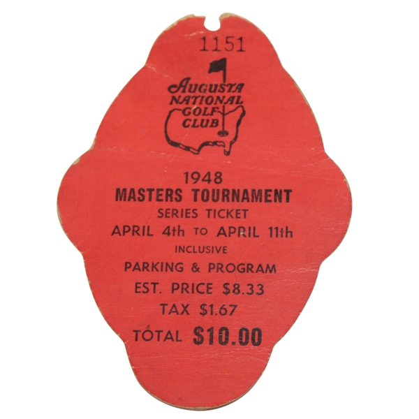 1948 Masters Tournament Series Badge #1151 - Claude Harmon Winner- Seldom Offered 
