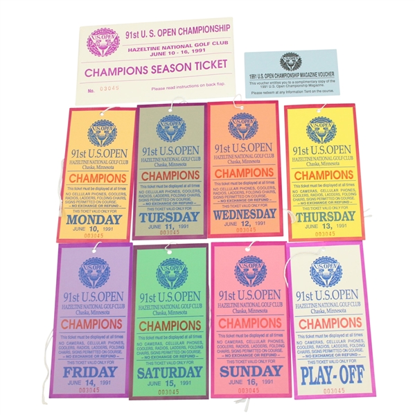 Full Set of 1991 US Open Champions Tickets with Envelope and Program Voucher #003045