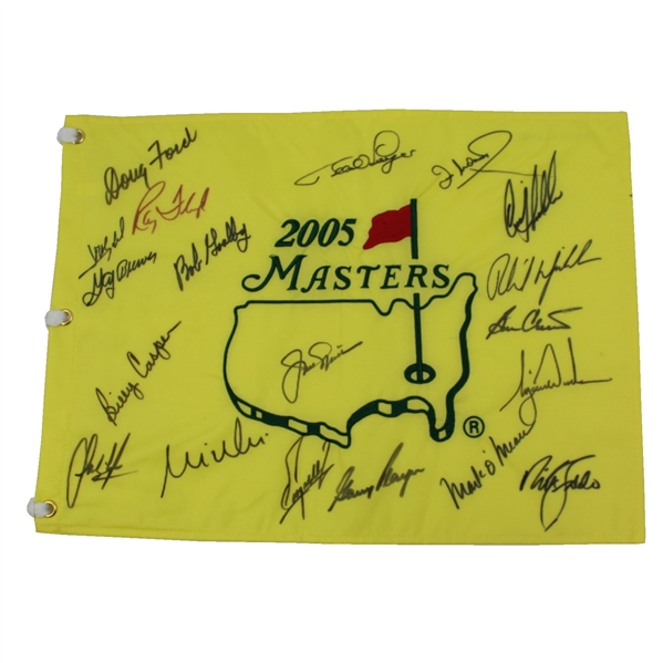 2005 Masters Champs Dinner Flag including Nicklaus, Woods, Mickelson, and others JSA ALOA
