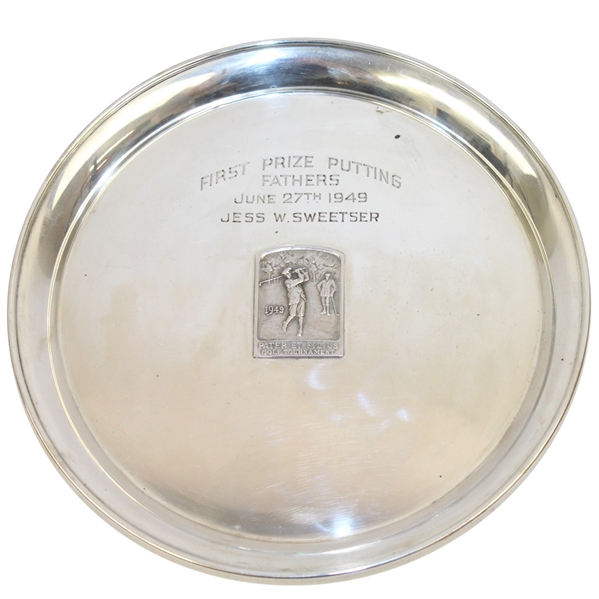 Jess W. Sweetser 1949 WSGA Sterling First Prize Putting Plate - Fathers - ROTH COLLECTION