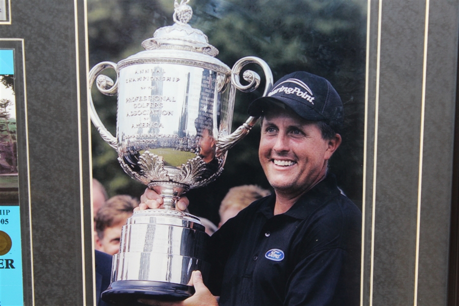 2005 PGA Championship Winner Phil Mickelson Display with Ticket, Photo, and Plate - Framed