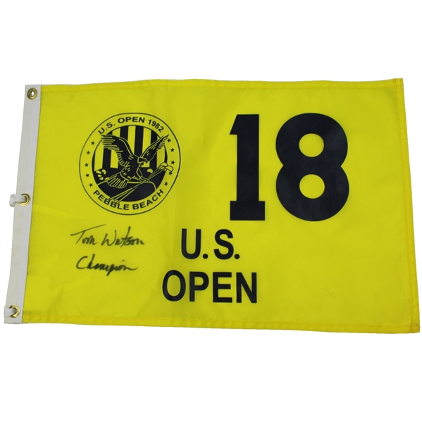 Tom Watson Signed 1982 US Open Flag with 'Champion' Inscription JSA ALOA