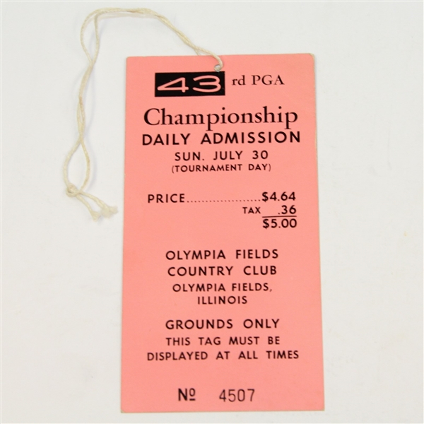 1961 PGA Championship at Olympia Fields Sunday Ticket #4507 - Barber Winner