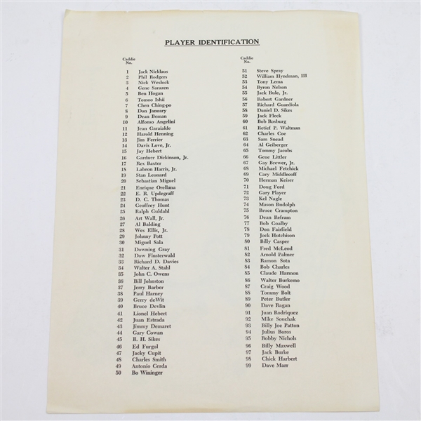 1964 Masters Par 3 Contest Pairing Sheet - April 8, 1964