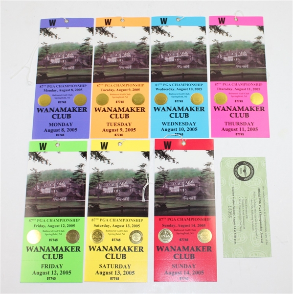 Complete Set of 2005 PGA Championship Wanamaker Club Tickets #07745 with Voucher