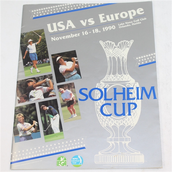 Betsy King Inaugural Solheim Cup Caddy Nameplate, Program, & USA Team Signed Course Flown Flag JSA ALOA