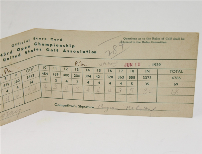 Byron Nelson Match Used Historic 4th Round '39 US Open Win -ROBERT SOMMERS COLLECTION