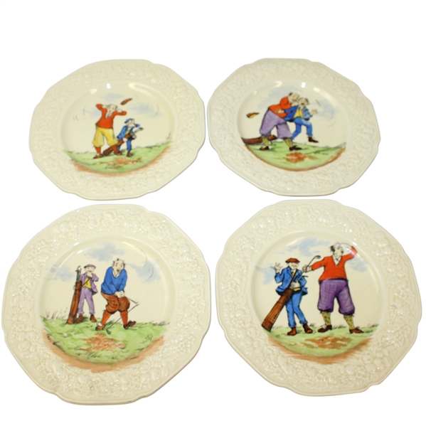 Four Golf Themed Crown Ducal Florentine Plates- ROTH COLLECTION