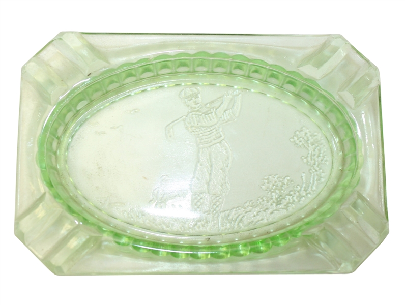 Green Glass Ash Tray- Golfer Post Swing- ROTH COLLECTION