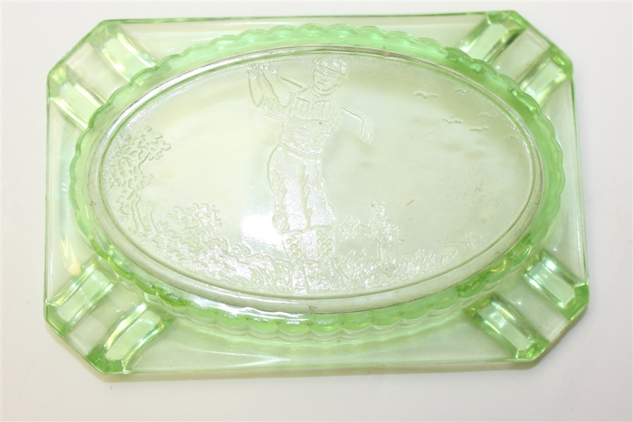 Green Glass Ash Tray- Golfer Post Swing- ROTH COLLECTION