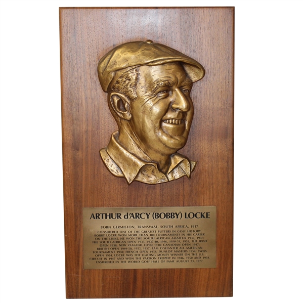 Personal Bobby (Arthur d'Arcy) Locke World Golf Hall of Fame Induction Plaque 
